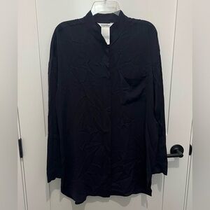 MaxMara Size 14 Black One Pocket Long Sleeve Blouse Button Down